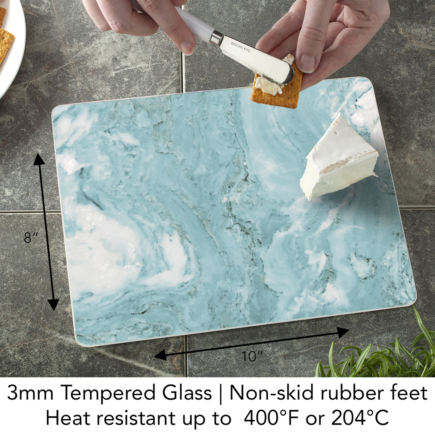 CounterArt Teal Quartz Design 3mm Tempered Glass Cutting Board 10” x 8” Manufactured in the USA
