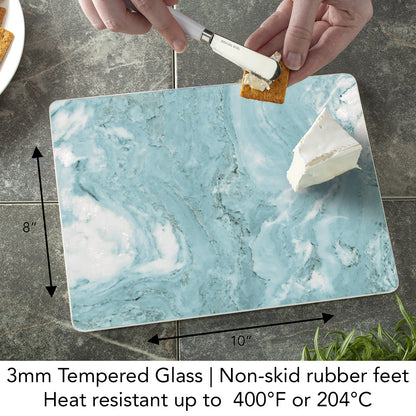CounterArt Teal Quartz Design 3mm Tempered Glass Cutting Board 10” x 8” Manufactured in the USA
