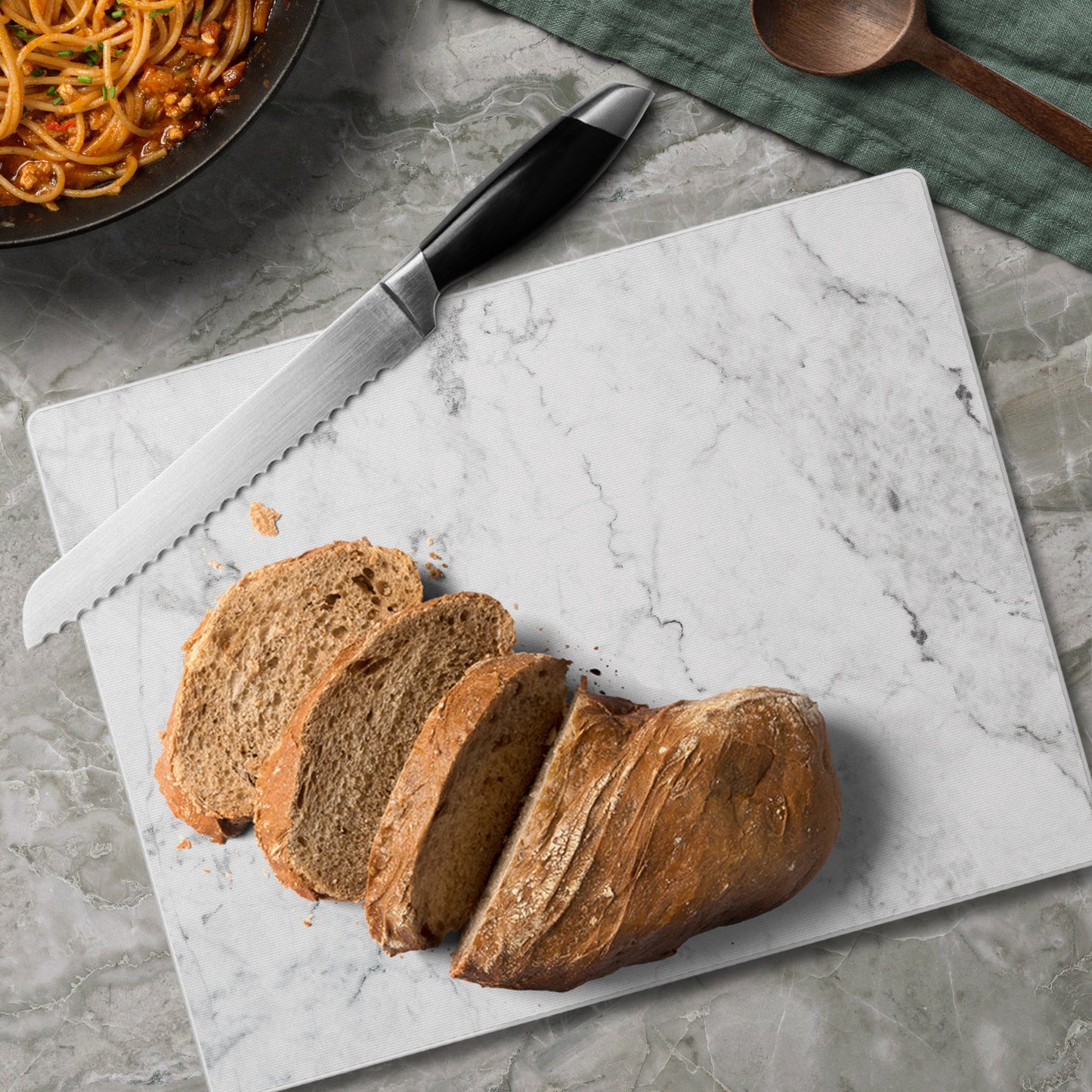 CounterArt White Marble Design 3mm Tempered Glass Cutting Board 10” x 8” Manufactured in the USA