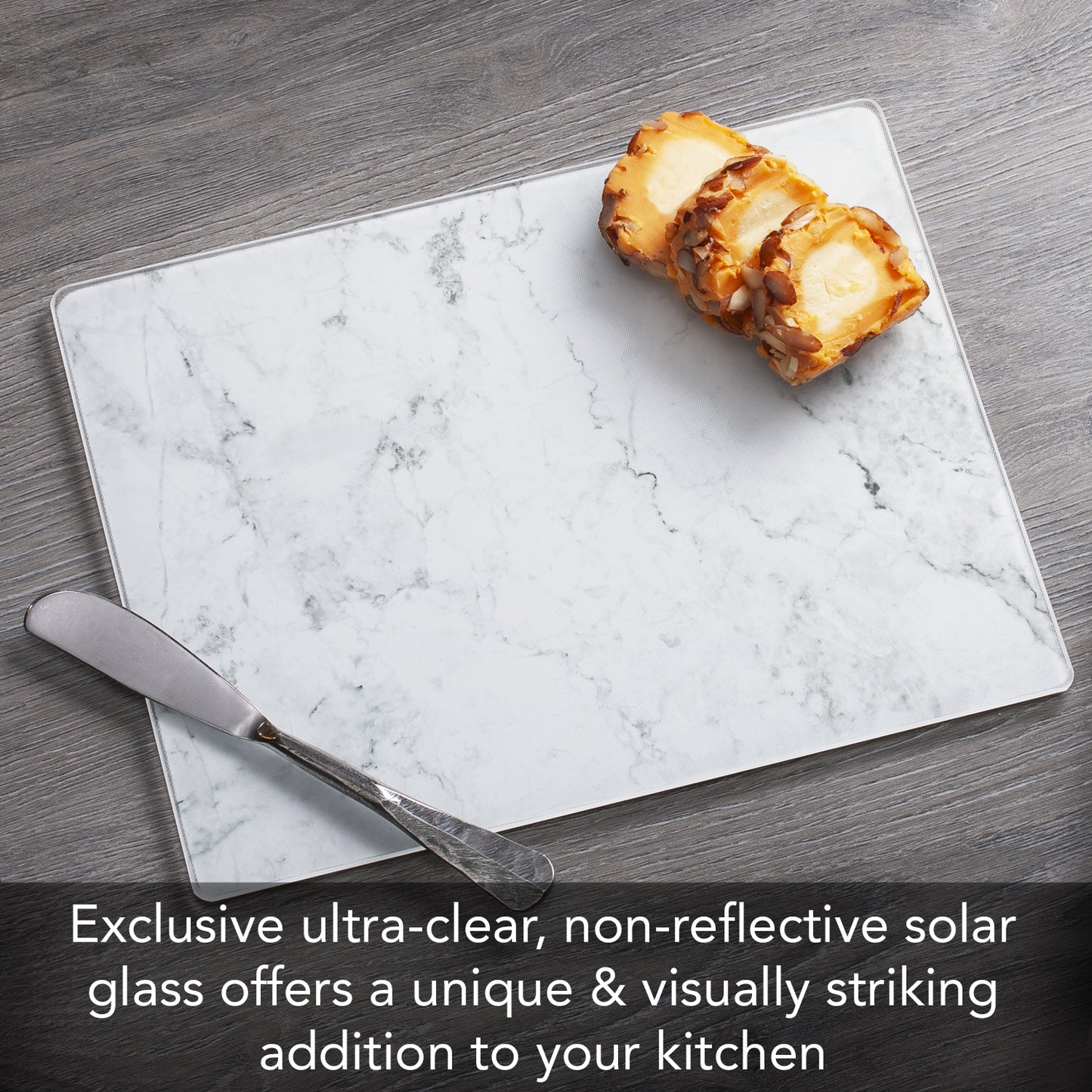 CounterArt White Marble Design 3mm Tempered Glass Cutting Board 10” x 8” Manufactured in the USA