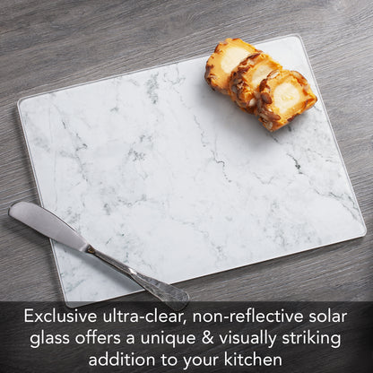 CounterArt White Marble Design 3mm Tempered Glass Cutting Board 10” x 8” Manufactured in the USA
