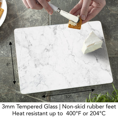 CounterArt White Marble Design 3mm Tempered Glass Cutting Board 10” x 8” Manufactured in the USA