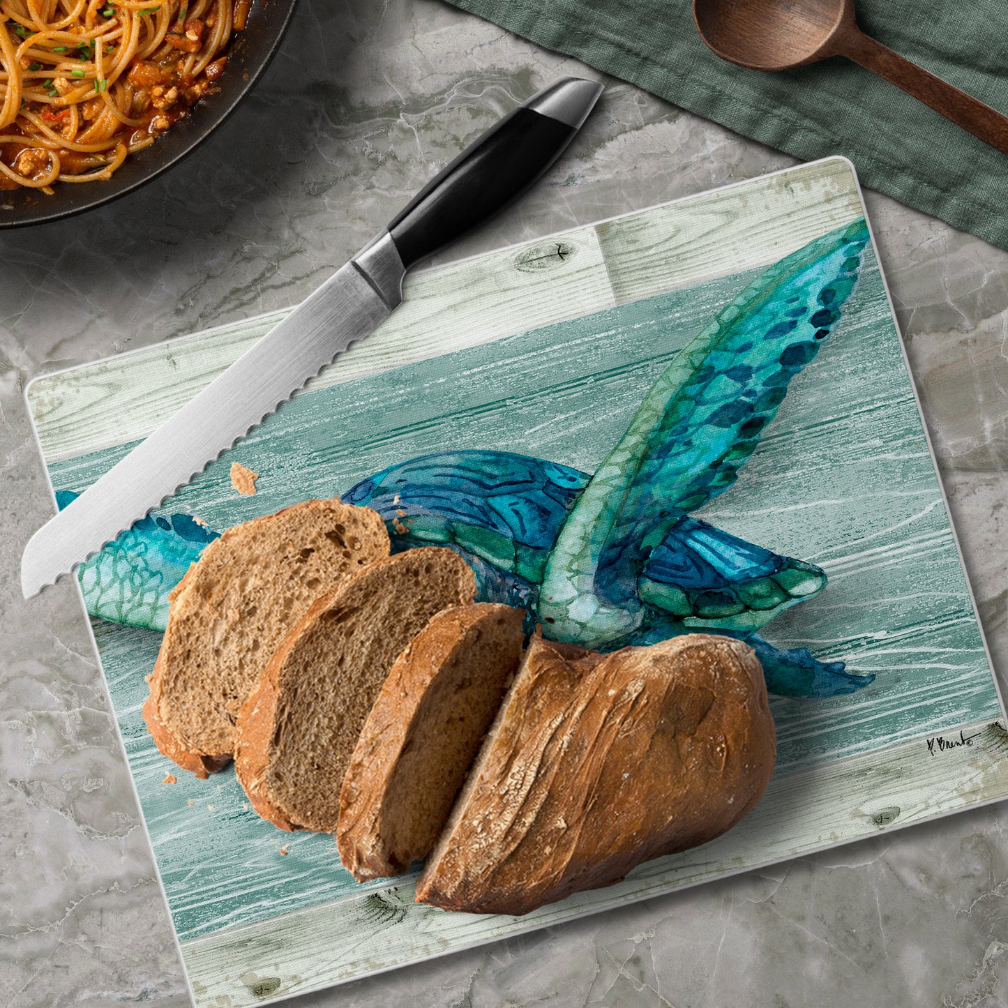 CounterArt Sea Turtle 3mm Tempered Glass Cutting Board 10” x 8” Manufactured in the USA