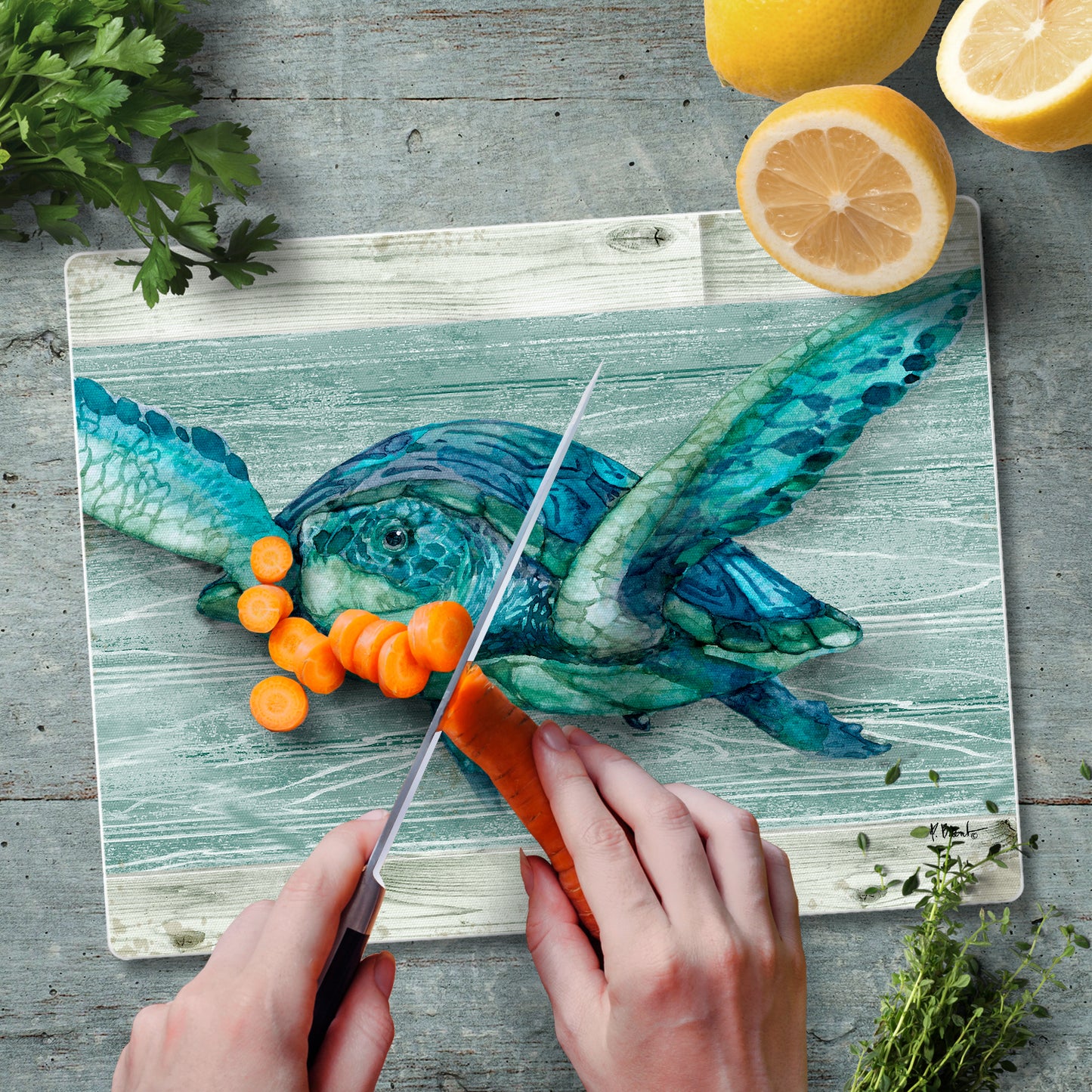 CounterArt Sea Turtle 3mm Tempered Glass Cutting Board 10” x 8” Manufactured in the USA