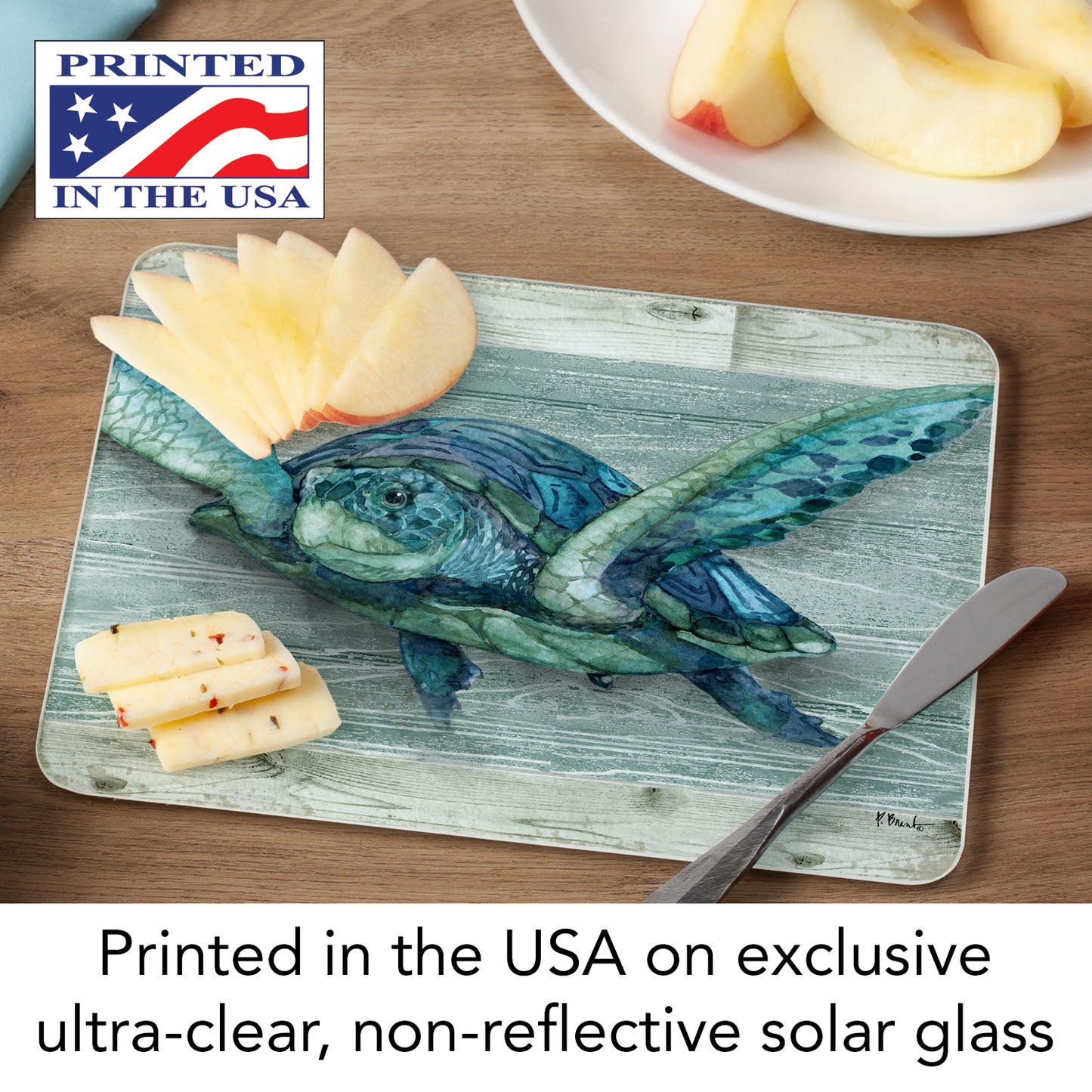 CounterArt Sea Turtle 3mm Tempered Glass Cutting Board 10” x 8” Manufactured in the USA