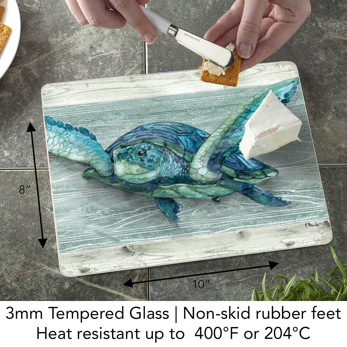 CounterArt Sea Turtle 3mm Tempered Glass Cutting Board 10” x 8” Manufactured in the USA
