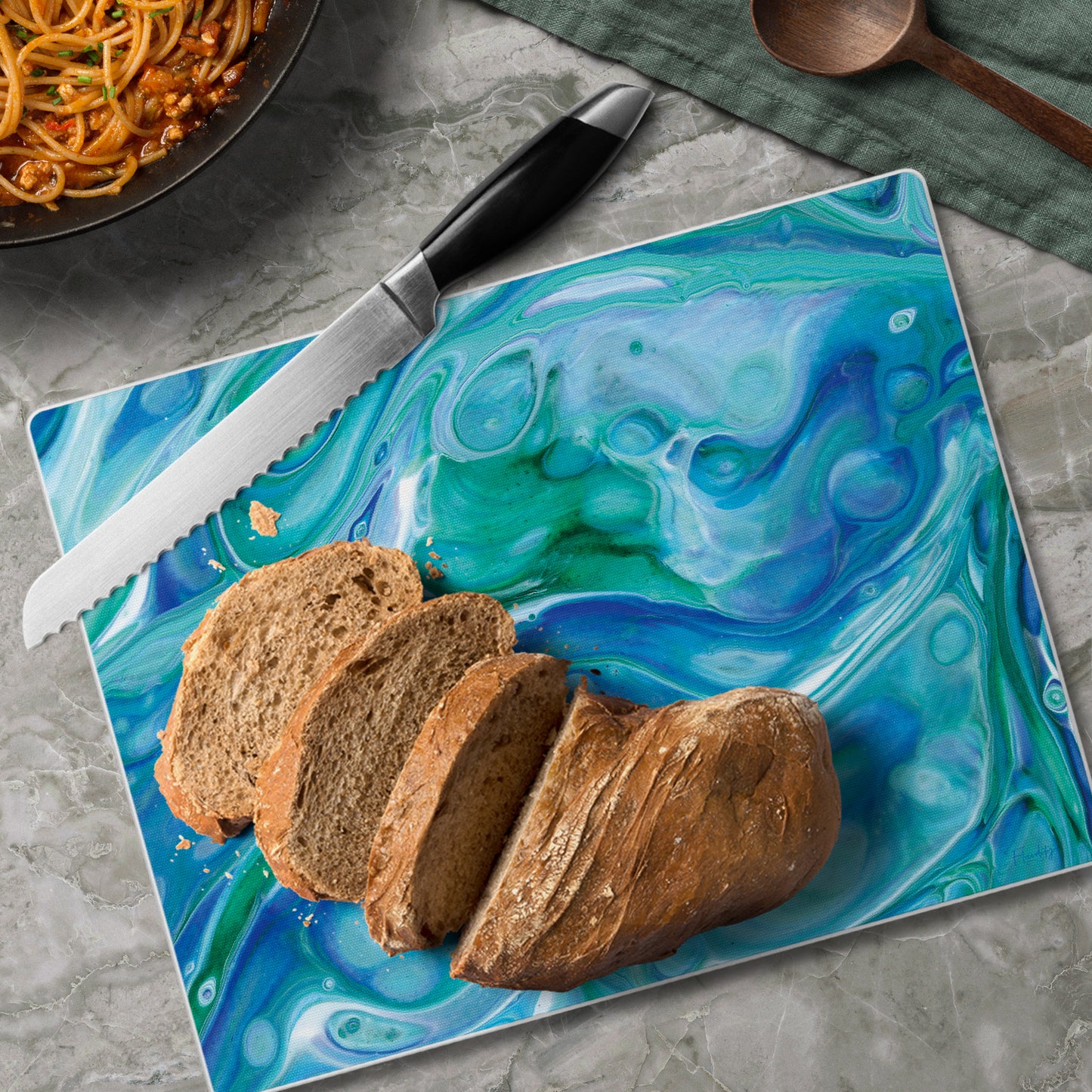 CounterArt Ocean Vibe 3mm Tempered Glass Cutting Board 10” x 8” Manufactured in the USA