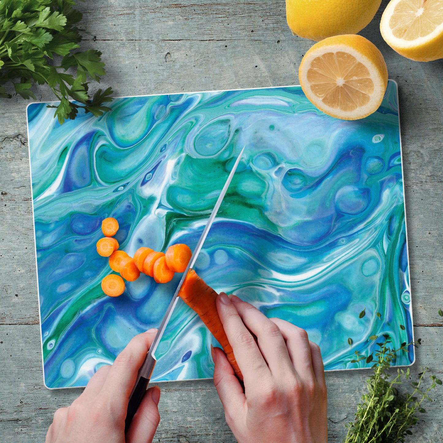 CounterArt Ocean Vibe 3mm Tempered Glass Cutting Board 10” x 8” Manufactured in the USA