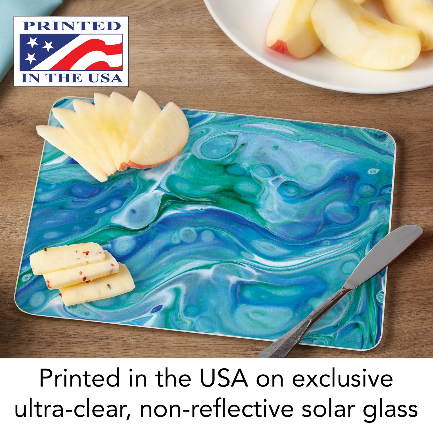 CounterArt Ocean Vibe 3mm Tempered Glass Cutting Board 10” x 8” Manufactured in the USA