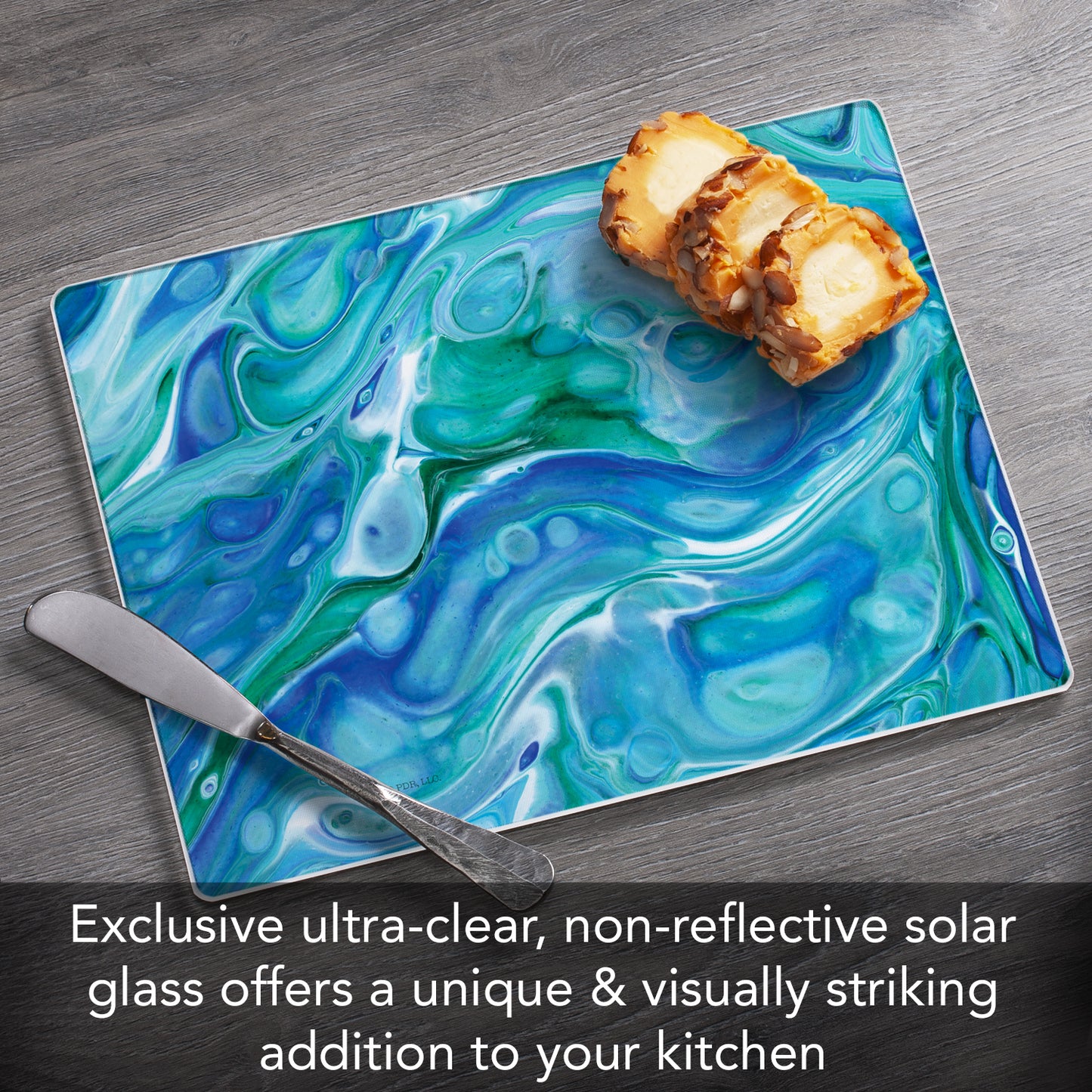 CounterArt Ocean Vibe 3mm Tempered Glass Cutting Board 10” x 8” Manufactured in the USA