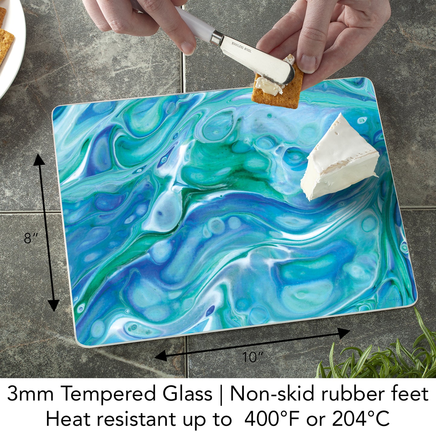 CounterArt Ocean Vibe 3mm Tempered Glass Cutting Board 10” x 8” Manufactured in the USA