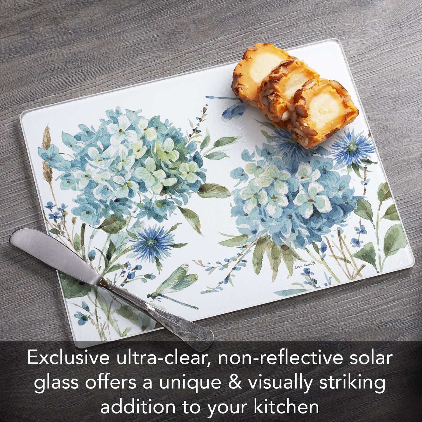 CounterArt Bohemian Blue 3mm Tempered Glass Cutting Board 10” x 8” Manufactured in the USA