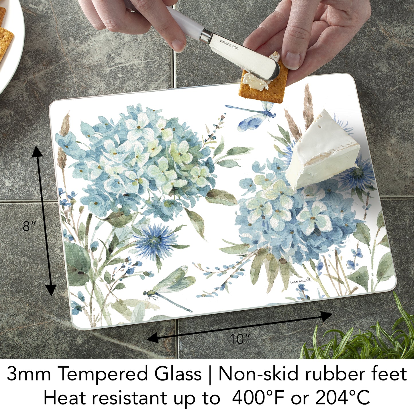 CounterArt Bohemian Blue 3mm Tempered Glass Cutting Board 10” x 8” Manufactured in the USA