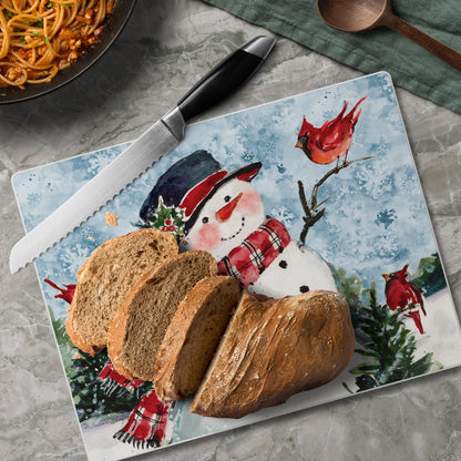 CounterArt Watercolor Snowman 3mm Tempered Glass Cutting Board 10” x 8” Manufactured in the USA