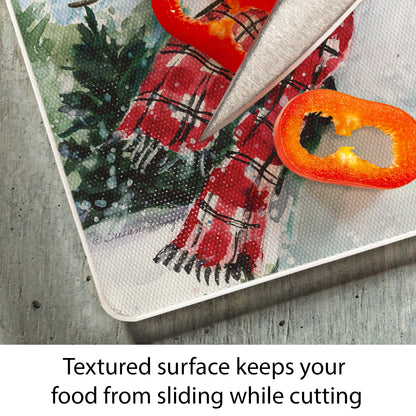 CounterArt Watercolor Snowman 3mm Tempered Glass Cutting Board 10” x 8” Manufactured in the USA