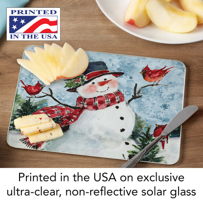 CounterArt Watercolor Snowman 3mm Tempered Glass Cutting Board 10” x 8” Manufactured in the USA