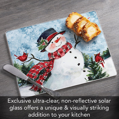 CounterArt Watercolor Snowman 3mm Tempered Glass Cutting Board 10” x 8” Manufactured in the USA