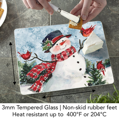 CounterArt Watercolor Snowman 3mm Tempered Glass Cutting Board 10” x 8” Manufactured in the USA