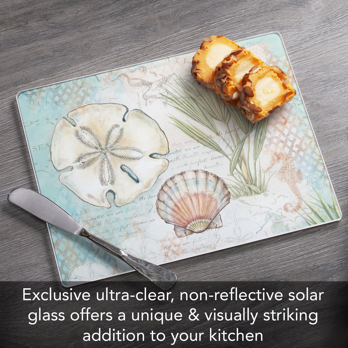 CounterArt Caribbean Seas 3mm Tempered Glass Cutting Board 10” x 8” Manufactured in the USA