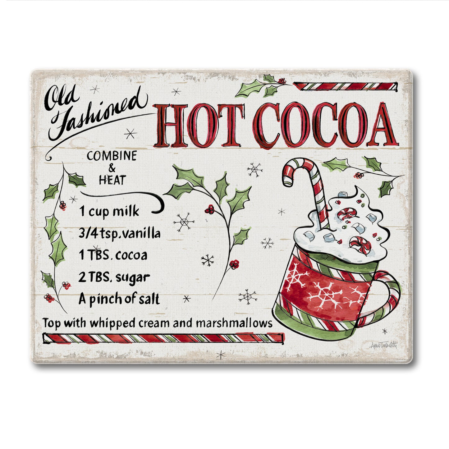 CounterArt Hot Cocoa Treat 3mm Tempered Glass Cutting Board 10” x 8” Manufactured in the USA