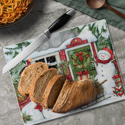 CounterArt Snowman's Farmhouse 3mm Tempered Glass Cutting Board 10” x 8” Manufactured in the USA