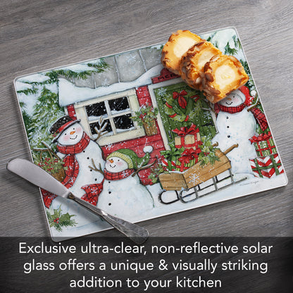 CounterArt Snowman's Farmhouse 3mm Tempered Glass Cutting Board 10” x 8” Manufactured in the USA