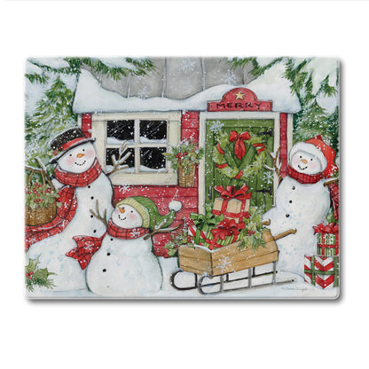 CounterArt Snowman's Farmhouse 3mm Tempered Glass Cutting Board 10” x 8” Manufactured in the USA