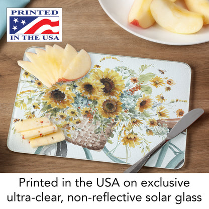 CounterArt Sunflowers Forever 3mm Tempered Glass Cutting Board 10” x 8” Manufactured in the USA
