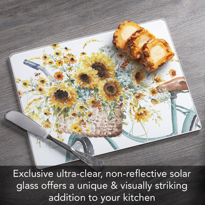 CounterArt Sunflowers Forever 3mm Tempered Glass Cutting Board 10” x 8” Manufactured in the USA