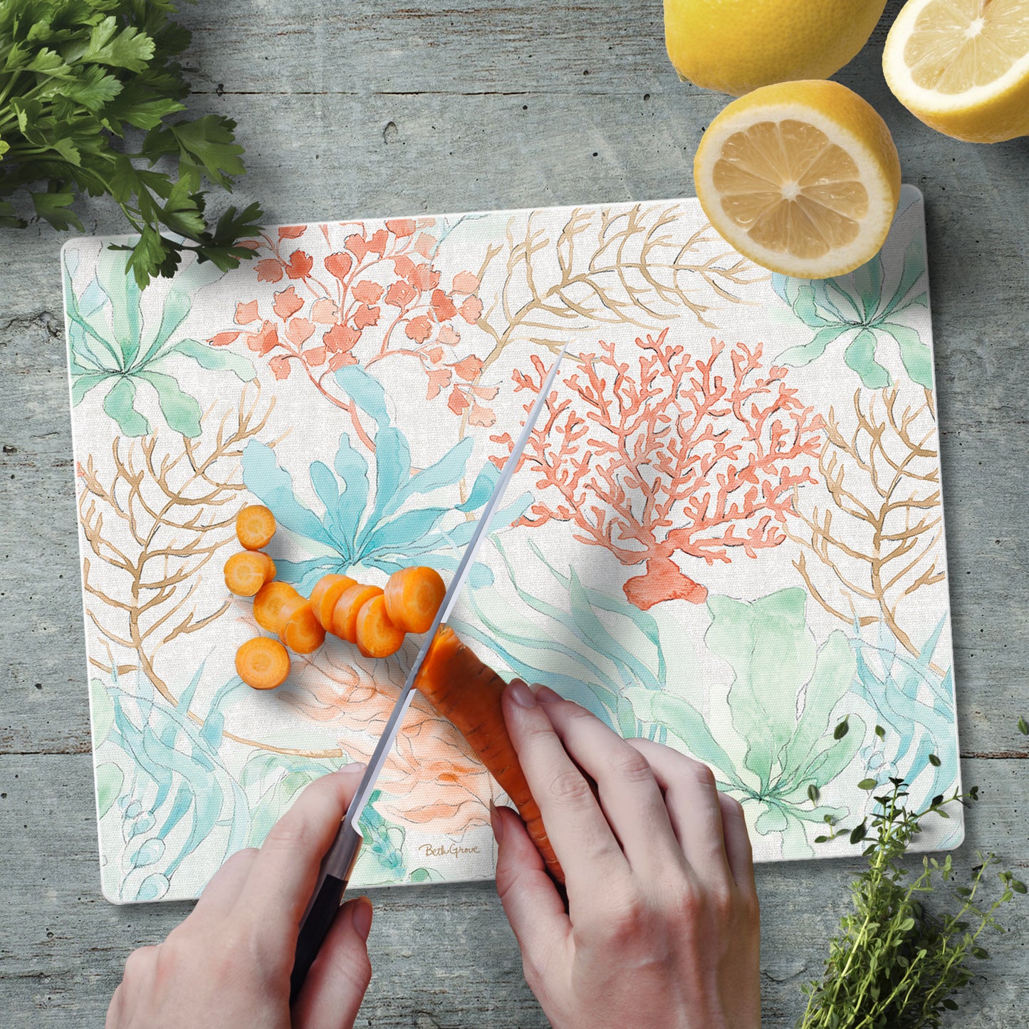 CounterArt Coastal Seaside 3mm Tempered Glass Cutting Board 10" x 8" Manufactured in the USA