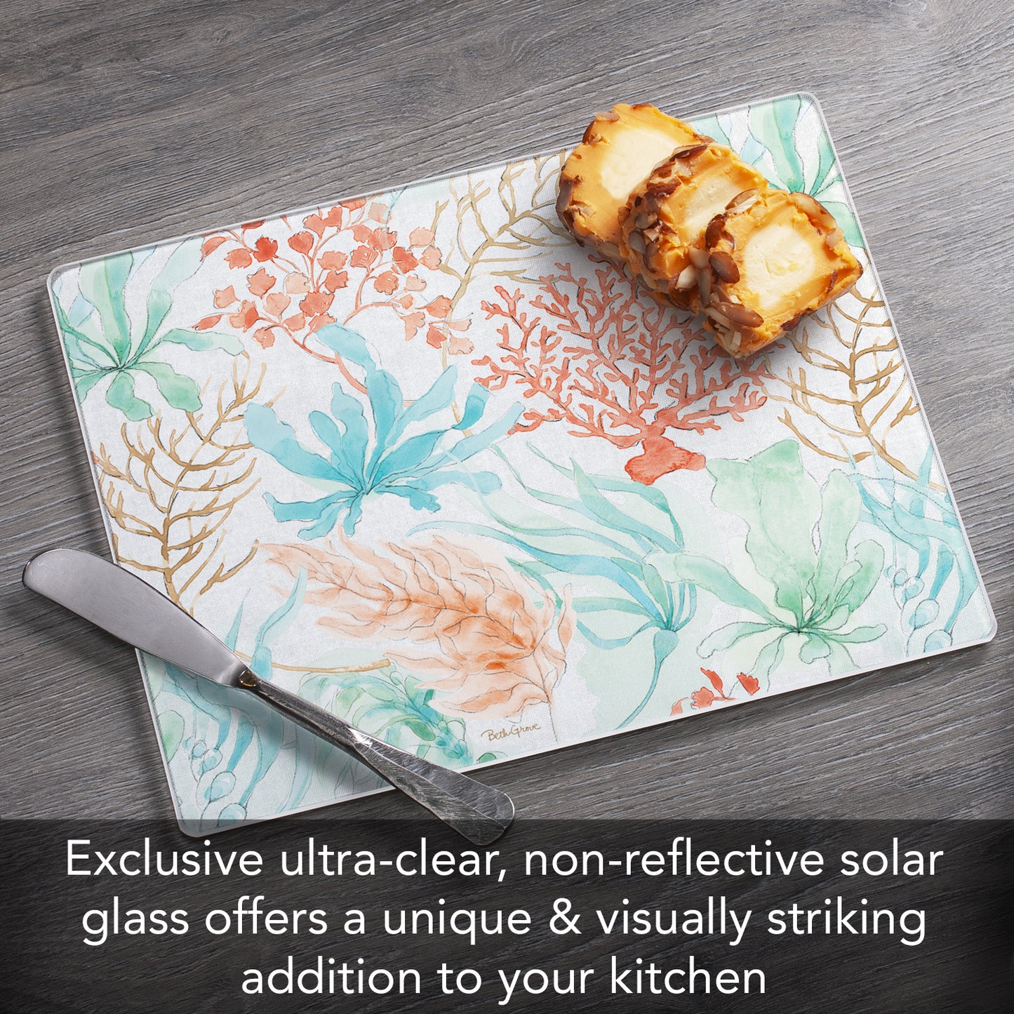 CounterArt Coastal Seaside 3mm Tempered Glass Cutting Board 10" x 8" Manufactured in the USA