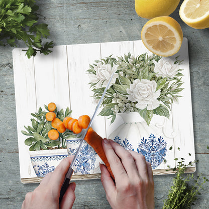 CounterArt Blue & White Pottery 3mm Tempered Glass Cutting Board 10" x 8" Manufactured in the USA