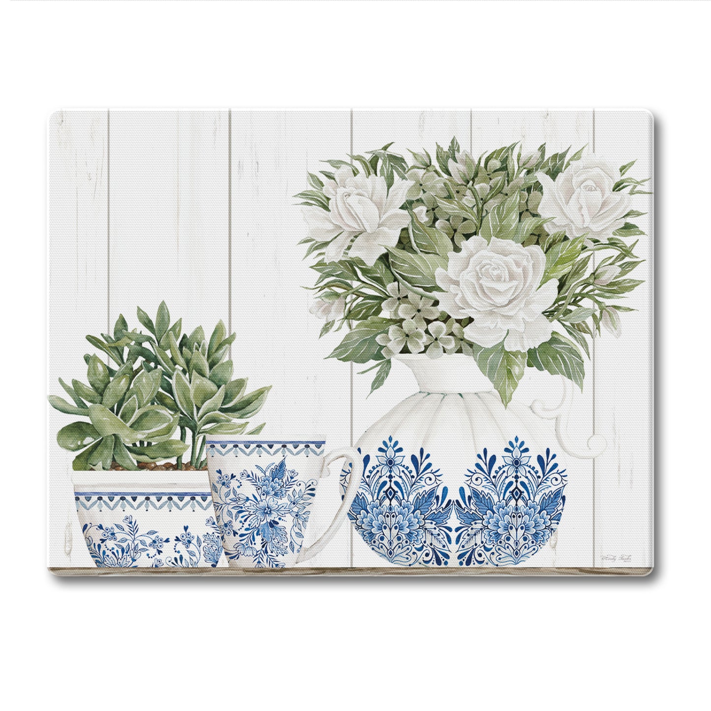 CounterArt Blue & White Pottery 3mm Tempered Glass Cutting Board 10" x 8" Manufactured in the USA