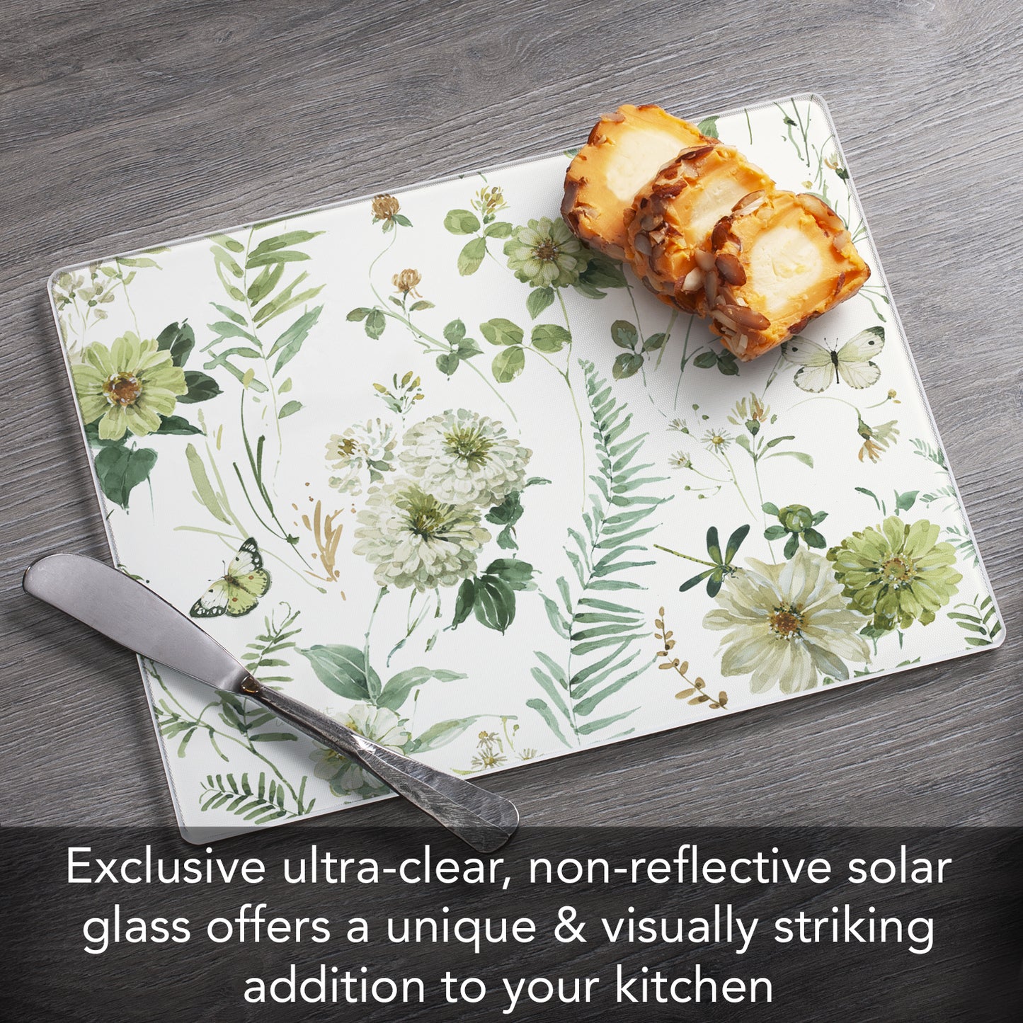 CounterArt Green Fields 3mm Tempered Glass Cutting Board 10" x 8" Manufactured in the USA