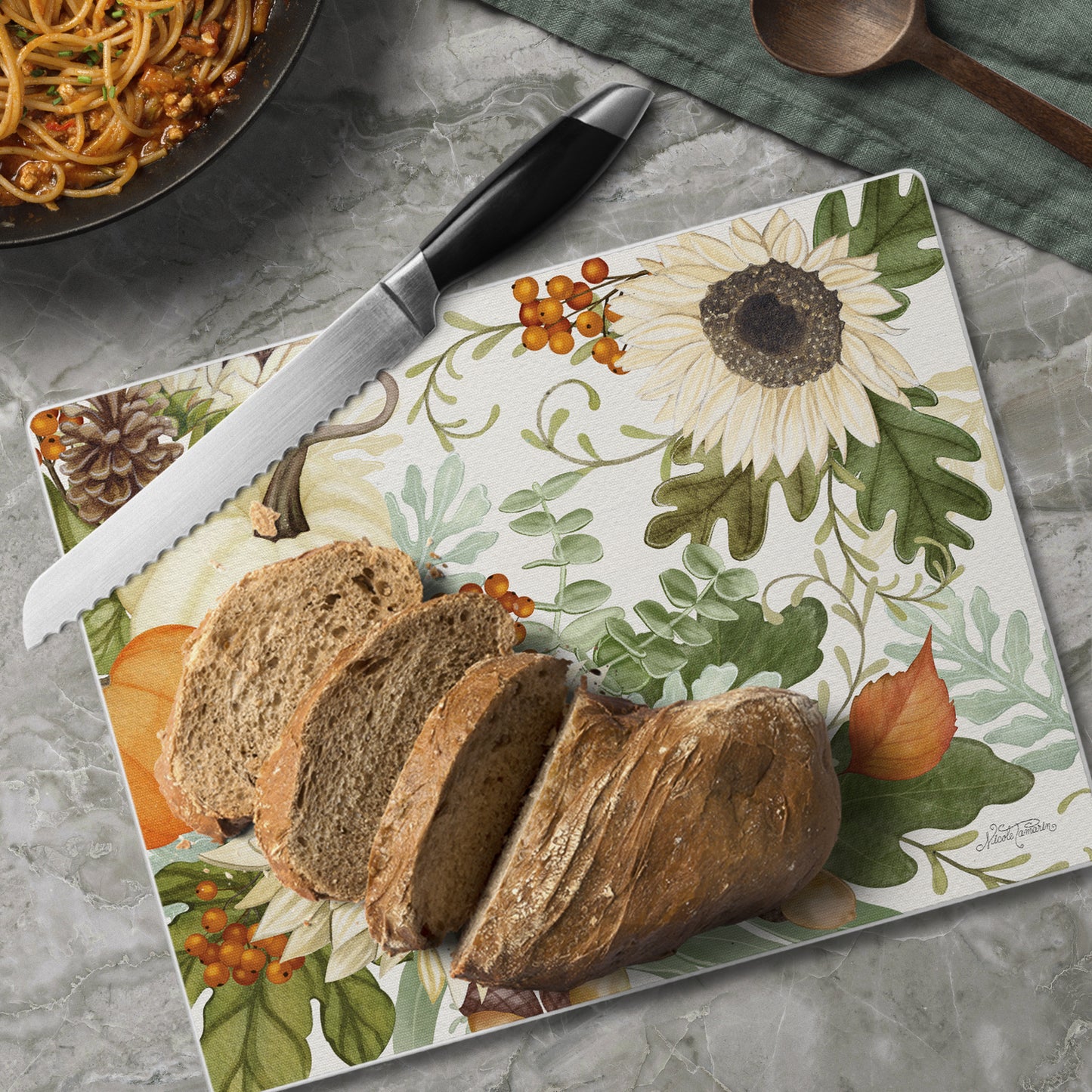 CounterArt Farmhouse Fall 3mm Tempered Glass Cutting Board 10" x 8" Manufactured in the USA