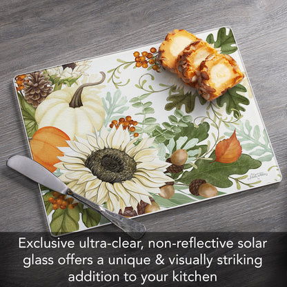 CounterArt Farmhouse Fall 3mm Tempered Glass Cutting Board 10" x 8" Manufactured in the USA