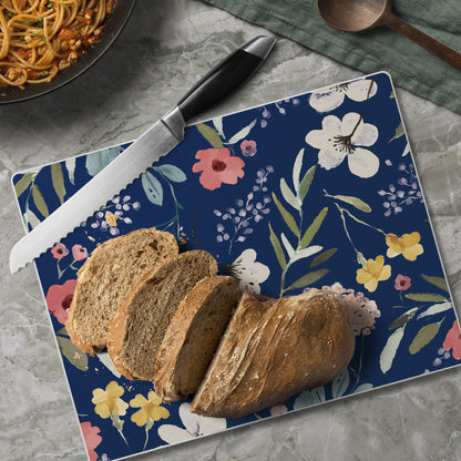 CounterArt Blue Floral 3mm Tempered Glass Cutting Board 10” x 8” Manufactured in the USA