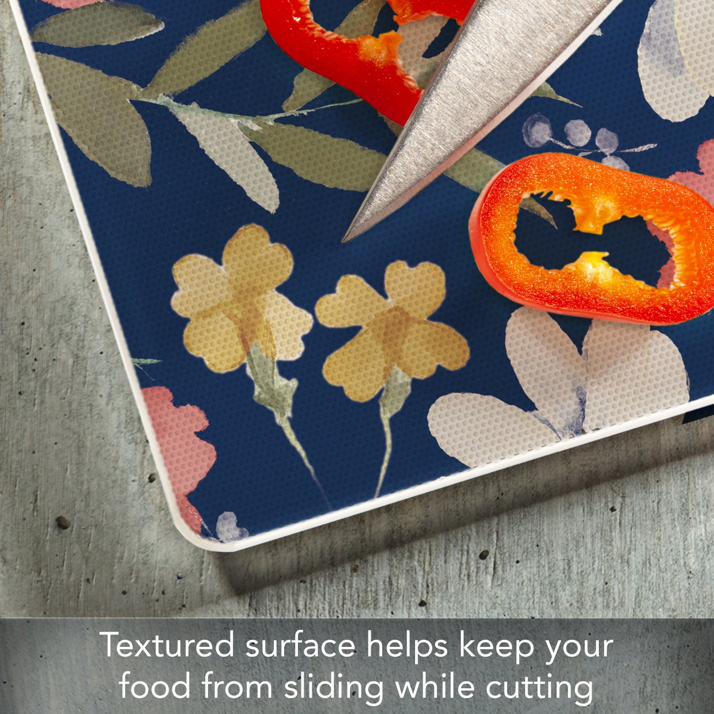 CounterArt Blue Floral 3mm Tempered Glass Cutting Board 10” x 8” Manufactured in the USA