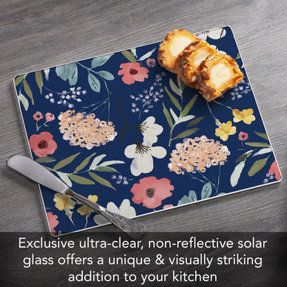 CounterArt Blue Floral 3mm Tempered Glass Cutting Board 10” x 8” Manufactured in the USA