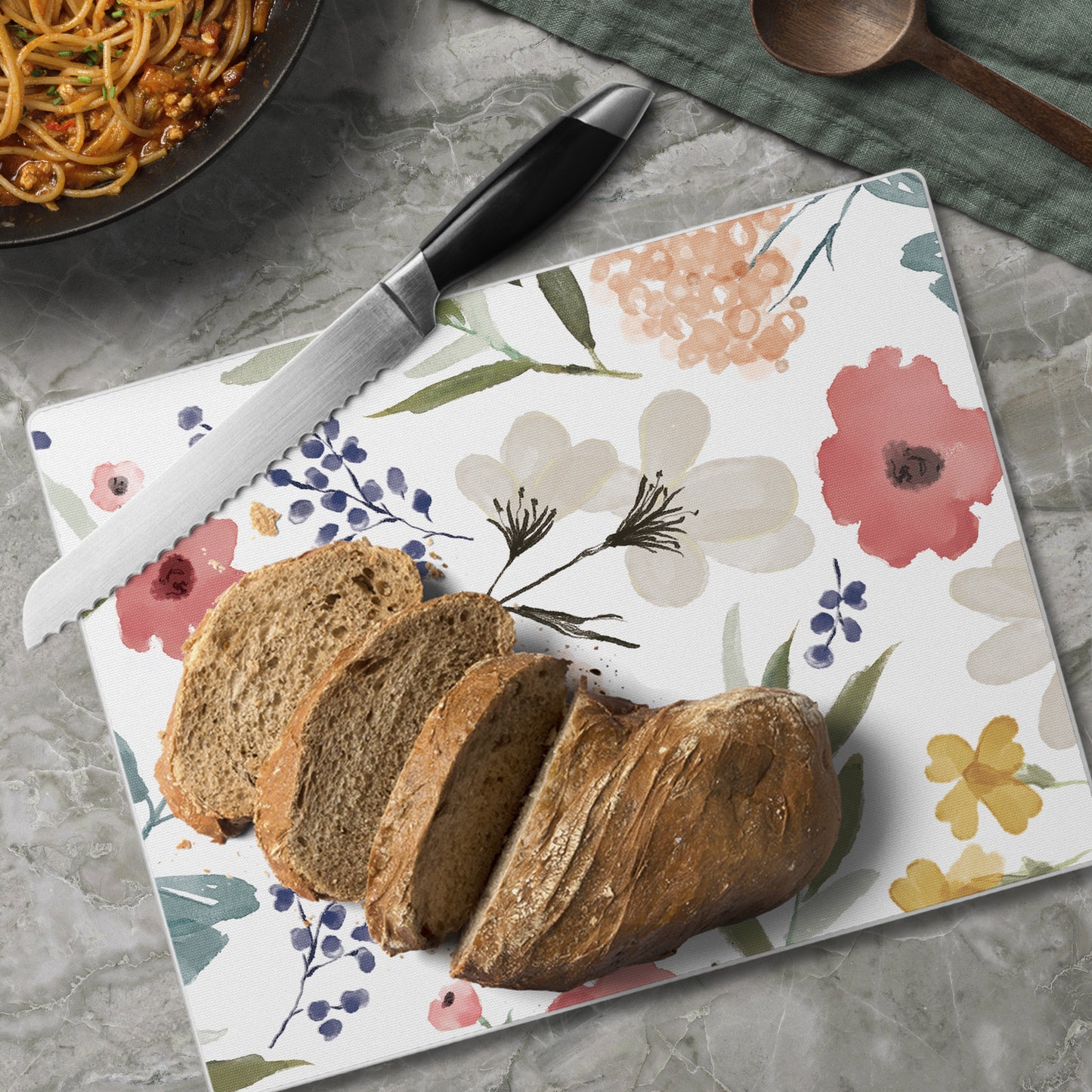 CounterArt Meadow Floral 3mm Tempered Glass Cutting Board 10” x 8” Manufactured in the USA
