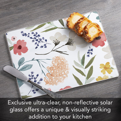 CounterArt Meadow Floral 3mm Tempered Glass Cutting Board 10” x 8” Manufactured in the USA