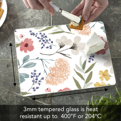 CounterArt Meadow Floral 3mm Tempered Glass Cutting Board 10” x 8” Manufactured in the USA