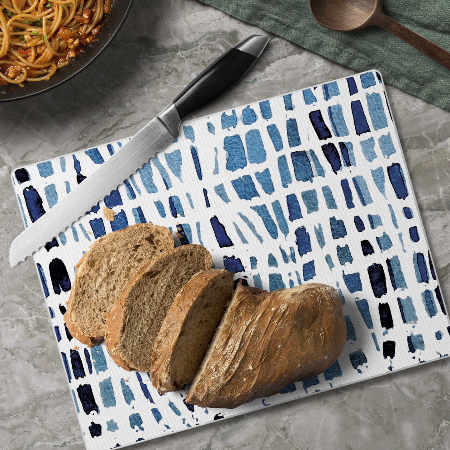 CounterArt Indigo Wavy Lines 3mm Tempered Glass Cutting Board 10” x 8” Manufactured in the USA
