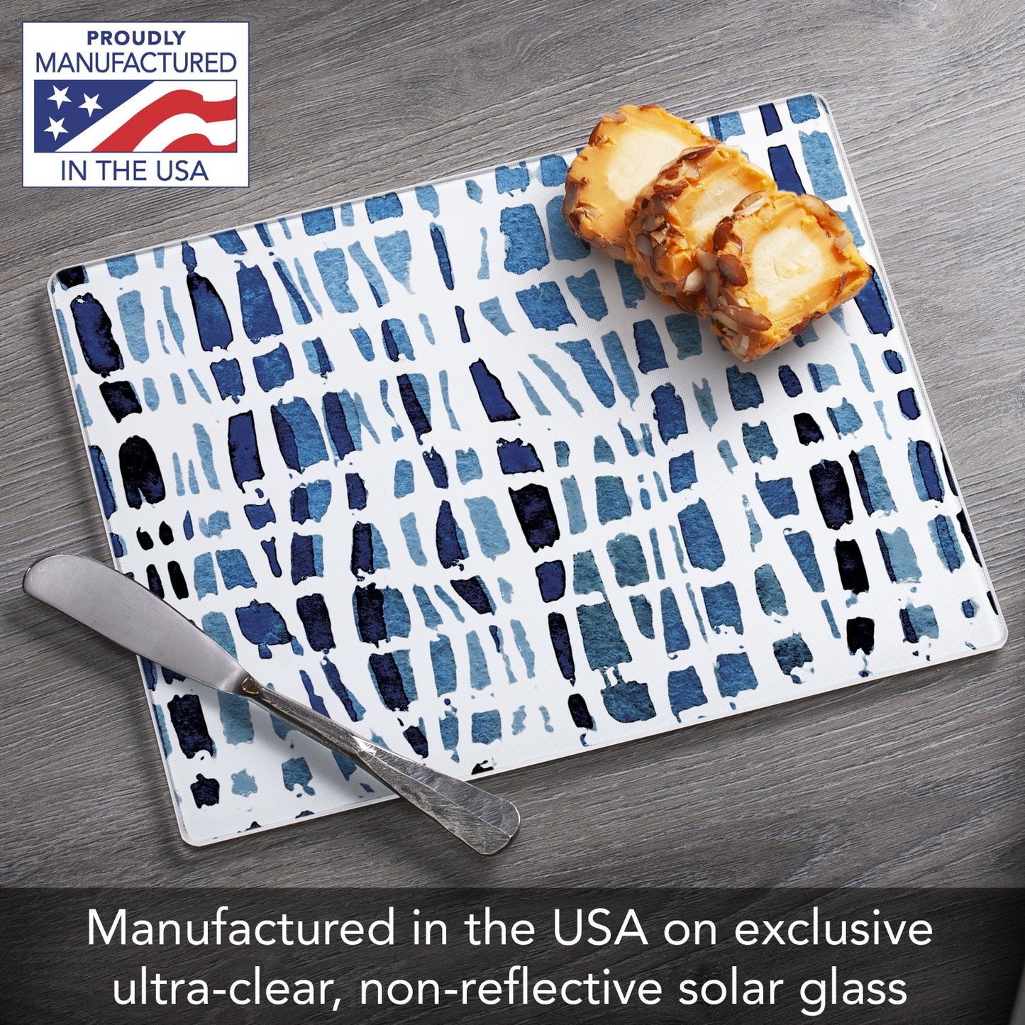 CounterArt Indigo Wavy Lines 3mm Tempered Glass Cutting Board 10” x 8” Manufactured in the USA