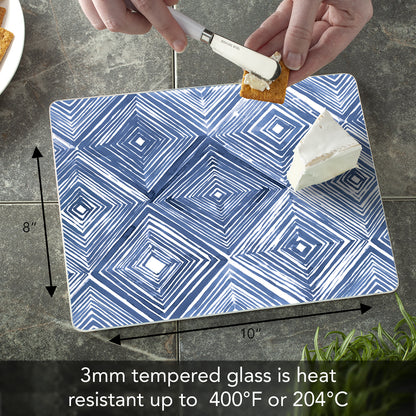 CounterArt Indigo Diamond 3mm Tempered Glass Cutting Board 10” x 8” Manufactured in the USA
