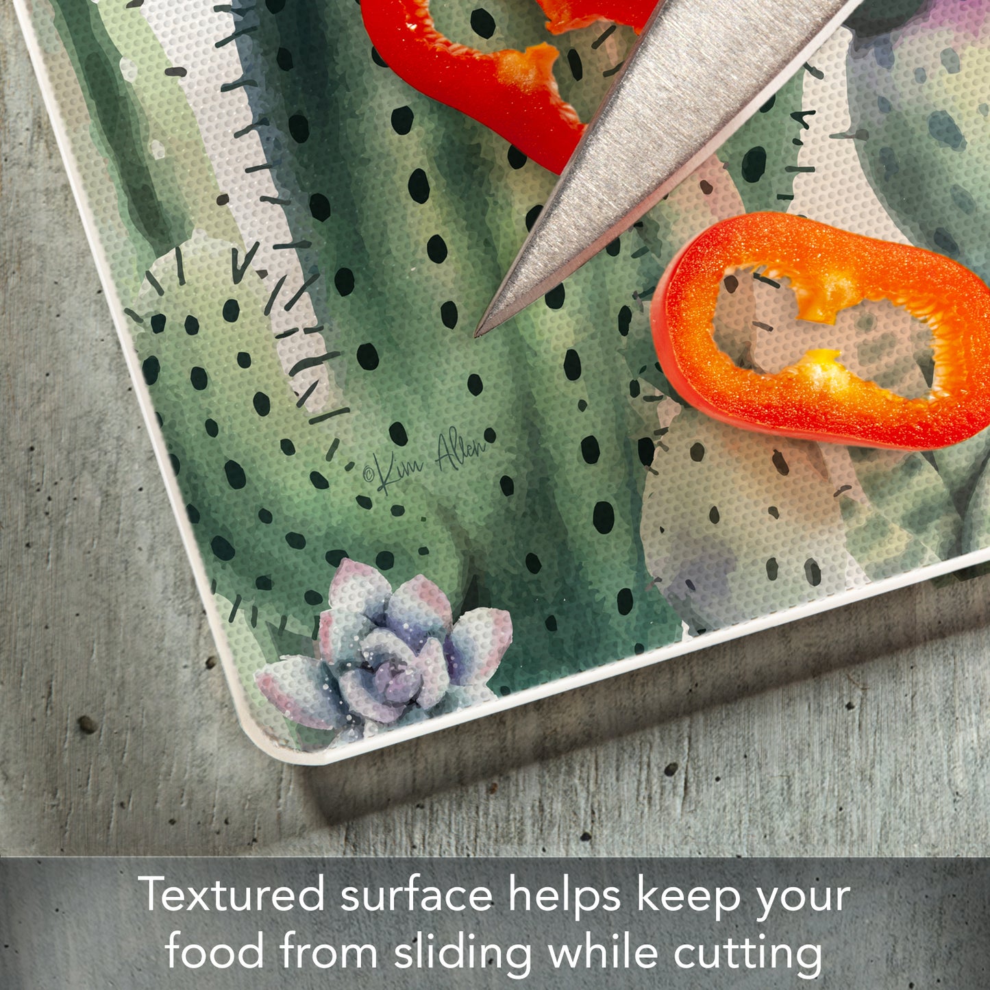 CounterArt Watercolor Cactus 3mm Tempered Glass Cutting Board 10” x 8” Manufactured in the USA