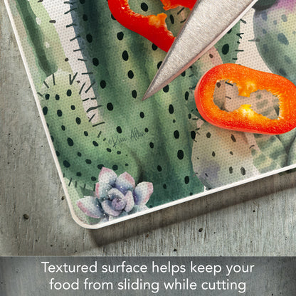 CounterArt Watercolor Cactus 3mm Tempered Glass Cutting Board 10” x 8” Manufactured in the USA