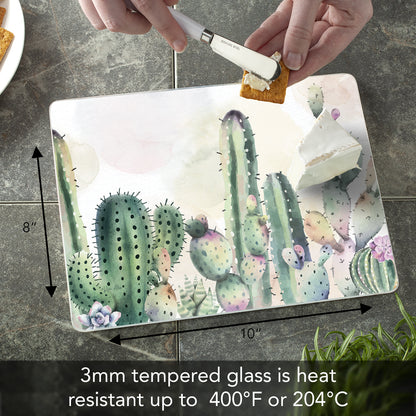 CounterArt Watercolor Cactus 3mm Tempered Glass Cutting Board 10” x 8” Manufactured in the USA