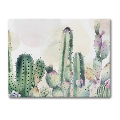 CounterArt Watercolor Cactus 3mm Tempered Glass Cutting Board 10” x 8” Manufactured in the USA