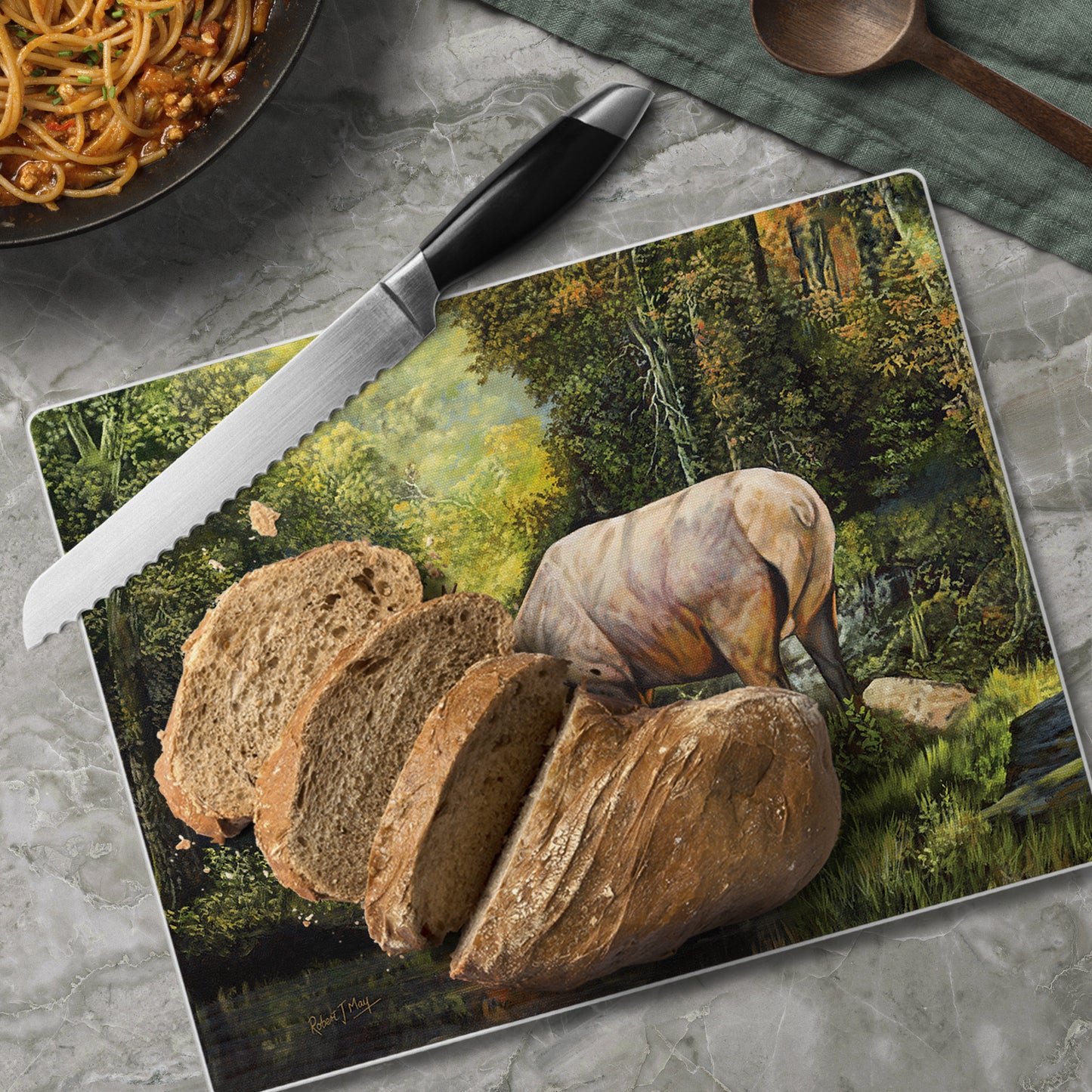 CounterArt Tranquil Elk 3mm Tempered Glass Cutting Board 10” x 8” Manufactured in the USA